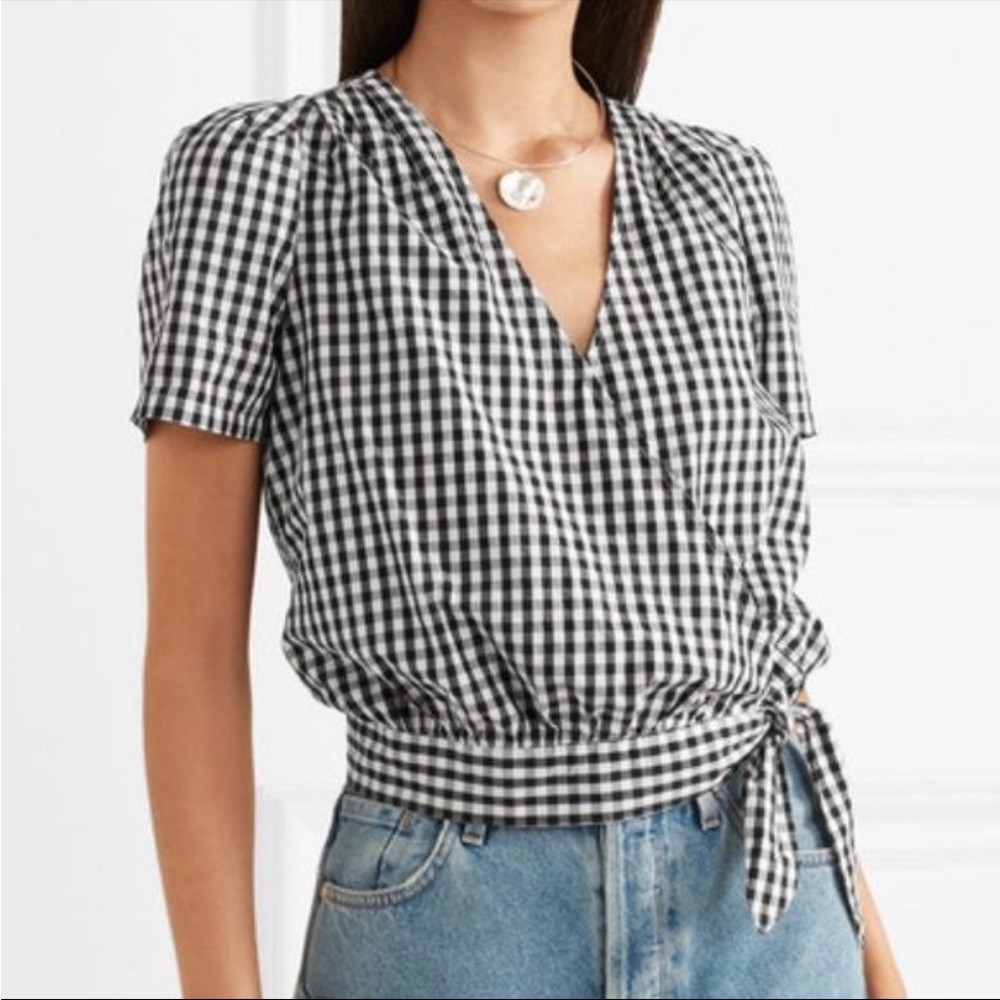 Madewell Black & White Gingham Wrap Top